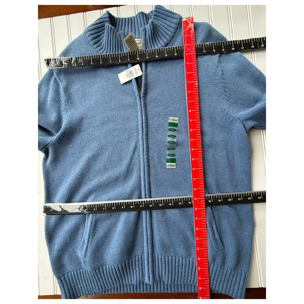 e: L.L.Bean Men’s Full Zip Cotton Cardigan Sweater Blue Large NWT